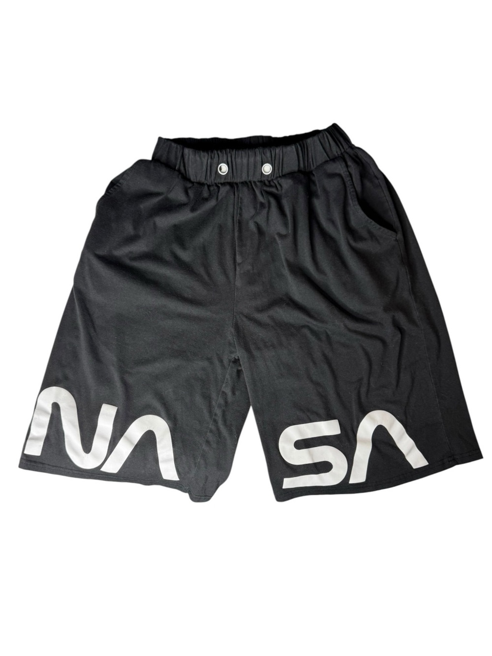 🤑 5/$25 SHEIN Black Athletic Shorts with White NASA Print